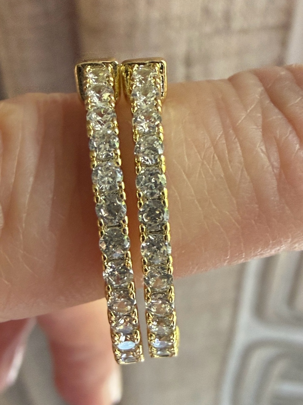 Gold Crystal Hoop Earrings -NWOT